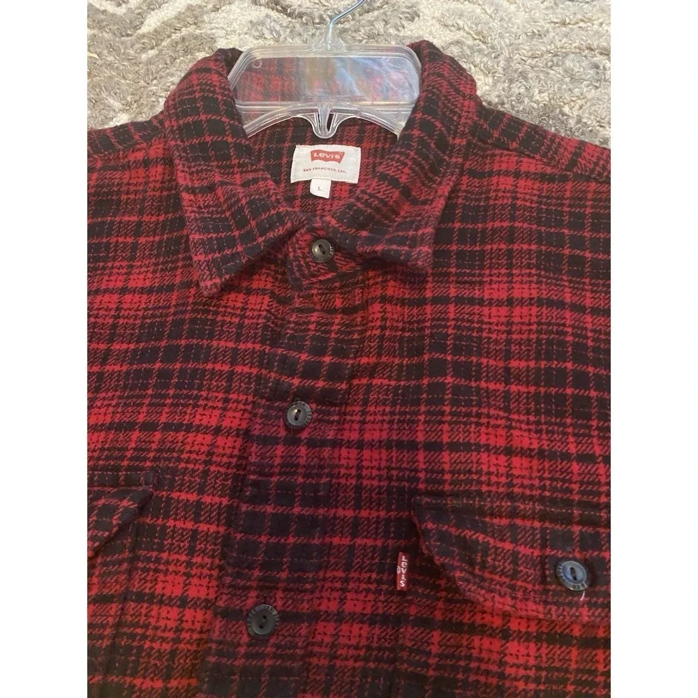 Levis Shirt Mens Large Classic Worker Overshirt Long Sleeve Flannel Red Plaid